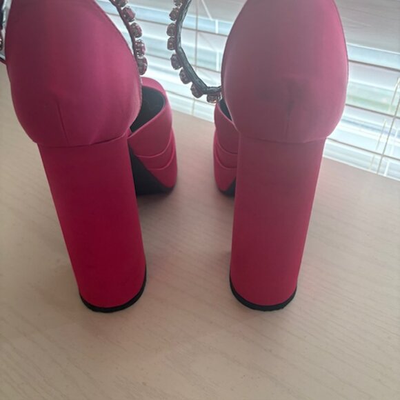 Hot Pink Satin Platform Heels - Picture 5 of 7